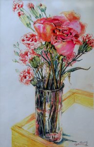 Rosa Rosen mit Nelken, 2010 von Joan Thewsey