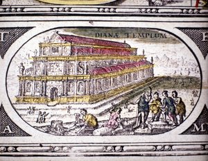 Darstellung der Sieben Weltwunder der Antike: der Tempel der Diana (Artemis) in Ephesus. im Atlas von Jansson Jannsonius, gedruckt in Amsterdam im Jahr 1630. Private Sammlung von Joannes Jansson