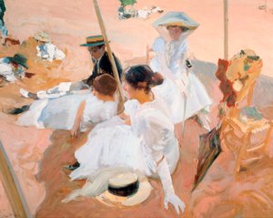 Unter dem Sonnenschirm, am Strand von Zarautz von Joaquin Sorolla y Bastida