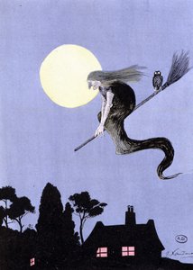Die Hexen, wenn wir den Legenden glauben, waren die ersten, die die Luftfahrt praktizierten (Hexe auf ihrem Besen) - in "Die Abenteuer der Luftfahrt" von Xandaro