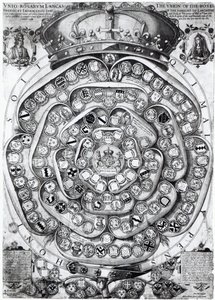 Die Vereinigung der Rosen der Familien Lancaster und York, 1589 von Jodocus Hondius