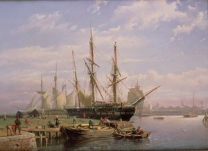 Niederländische Segelschiffe vor Anker in einer Flussmündung von Johan Adolph Rust