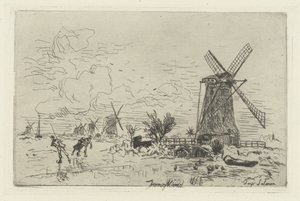 Landschaft mit Mühlen und Schlittschuhläufern