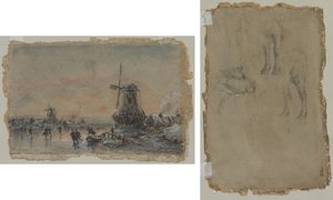 Ansicht von Arnheim (recto) Studien eines Stiers (verso) von Johan Barthold Jongkind
