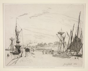 Blick auf den Hafen von der Eisenbahn in Honfleur