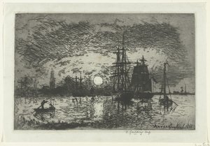 Sonnenuntergang am Hafen von Antwerpen von Johan Barthold Jongkind