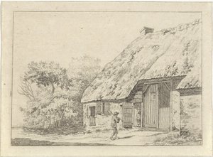 Mann mit einem Spaten bei einem Bauernhof von Johan Christiaan Willem Safft