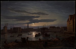 Der Hafen von Kopenhagen im Mondlicht von Johan Christian Dahl