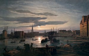 Kopenhagener Hafen im Mondschein von Johan Christian Dahl