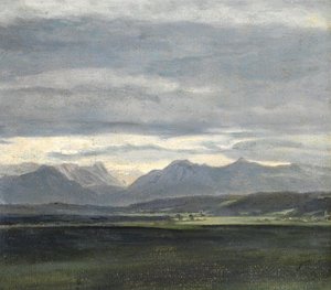 Studie einer Landschaft mit himmelblauem Himmel über Bergen von Johan Christian Dahl