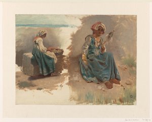 Zwei Skizzen von sitzenden Frauen von Johan Daniël Koelman