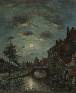 Ein Innenkanal in Dordrecht, Mondschein