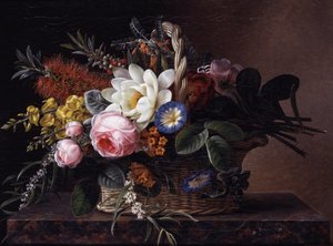Stillleben mit Callistemons, Lilien, Ginster, Rosen und Winden