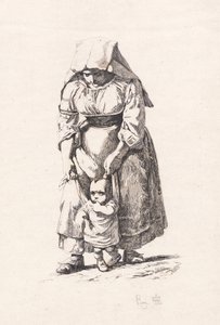 Eine Bäuerin aus Civitella, die ihr kleines Kind an der Leine führt von Johan Thomas Lundbye