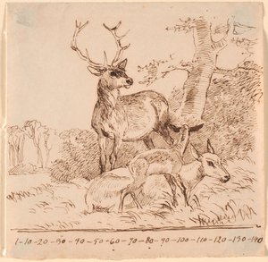 Ein Hirsch, eine Hirschkuh und ihr Kitz von Johan Thomas Lundbye