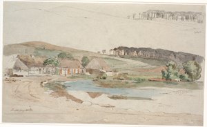 Der Dorfteich in Brofelde. F.o. eine wiederholte Studie des Profils des Hügels und des Waldes von Johan Thomas Lundbye