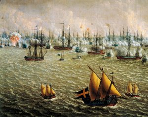 Schlacht von Skargard zwischen schwedischen und russischen Flotten wegen der schwedischen Herrschaft über Finnland, 10. Juli 1790