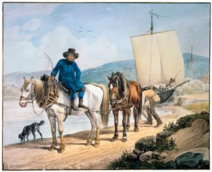 Ein Pferd und Wagen am Fluss, 1817