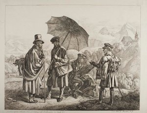 Ernst Welker, Johann Christoph Erhard und die Brüder Heinrich und Friedrich Philipp Reinhold auf einer malerischen Reise von Salzburg nach Berchtesgaden im August 1818 von Johann Adam Klein