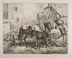 Russischer Gepäckwagen vor einem Haus von Johann Adam Klein