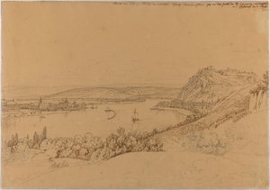 Blick auf Koblenz mit dem Rhein und Festung Ehrenbreitstein (recto); Blick auf das Heidelberger Schloss (verso) von Johann Adam Klein