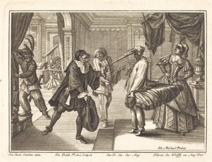 Harlekin im Haus von Dr. Polovard von Johann Balthasar Probst after Johann Jacob Schübler