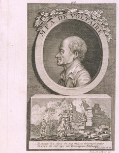 Porträt des Schriftstellers, Essayisten und Philosophen Francois Marie Arouet de Voltaire 1694-1778