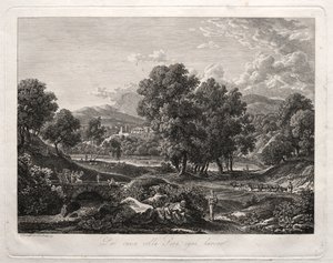 Heroische Landschaft: Der Tanz des Hirten auf der Brücke von Johann Christian Reinhart