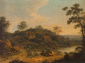 Hügelige Landschaft mit Bauernhäusern