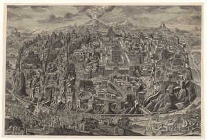 Übersichtskarte in Vogelperspektive von Jerusalem mit Darstellungen der Passion Christi