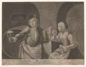 Mann und Frau trinken Bier und Branntwein von Johann Elias Ridinger
