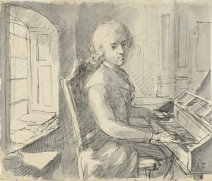 Ein Pianist am Klavier sitzend von Johann Friedrich August Tischbein