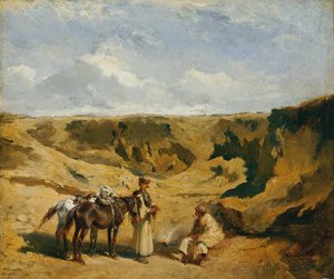 Zwei Ungarn mit zwei Pferden in der Puszta von Johann Gualbert Raffalt