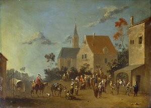 Bauern versammeln sich in einem Dorf von Johann Heinrich Keller