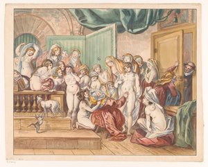 Abdes entdeckt zwischen ihren entkleideten Nonnen einen jungen Mann von Johann Heinrich Ramberg (atelier)