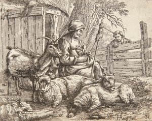 Eine Spinnerin von Johann Heinrich Roos