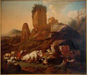 Ruhende Hirtin und Vieh