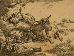 Zwei Ziegen und ein Zicklein von Johann Heinrich Roos