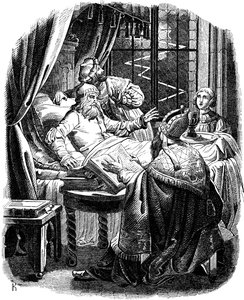 Heinrich der Löwe vor seinem Tod in Braunschweig, Illustration aus der Geschichte des deutschen Volkes von E. Duller von Johann Jakob Kirchhoff