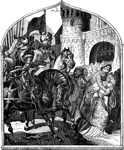 Die Belagerung der Burg Weinsberg und die treuen Frauen 1140 Illustration aus der Geschichte des deutschen Volkes von E. Duller von Johann Jakob Kirchhoff