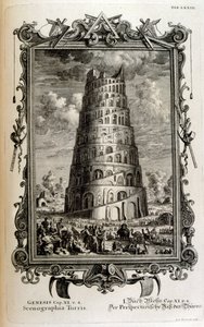 Plan des Turms von Babel von der Seite gesehen von Johann Jakob Scheuchzer