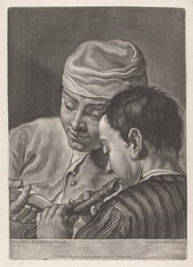 Porträt von zwei Männern, einer spielt Blockflöte von Johann Lorenz Haid