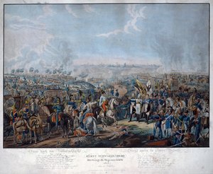 Schlacht von Leipzig (Völkerschlacht), im Oktober 1813. Der österreichische Feldmarschall Schwarzenberg (1771-1820) verkündet den Sieg der Alliierten in der Schlacht von Leipzig dem Kaiser des Heiligen Römischen Reiches Franz II. (= Franz I. von Österreich von Johann Lorenz Rugendas