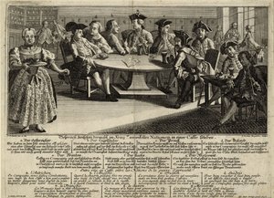 Gespräch zwischen 7 am Krieg beteiligten Nationen in einem Café, 1757