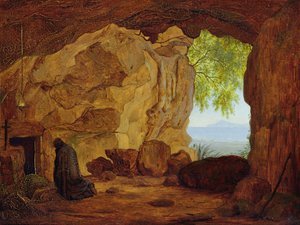 Betender Einsiedler in einer Grotte, 1829 von Johann Martin von Rohden