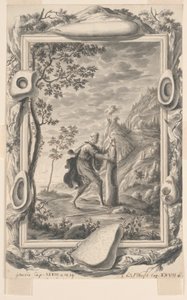 Studie für Jakob gießt Öl auf den Stein in Bethel, Platte 87, Physica Sacra von Johann Melchior Füssli