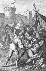 Konföderation der VIII Kantone (Schweiz): Kaiser Karl IV. (1316-1375) belagert die Stadt Zürich um 1351, Gravur von Johann Michael Mettenleiter