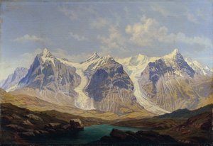 Wetterhorn, Mettenberg und Eiger mit den beiden dazwischenliegenden Grindelwaldgletschern von Johann Michael Sattler