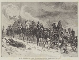 Der Krieg zwischen Serbien und Bulgarien, serbische Artillerie überquert die Ploca-Berge im Schneesturm