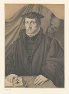 Porträt eines unbekannten Mannes mit Skelett hinter ihm von Johann Nepomuk Strixner